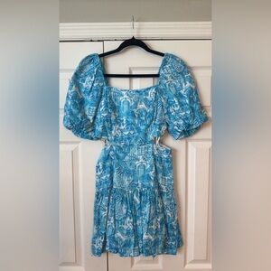Lilly Pulitzer Blue and White Puff Sleeve Dress Size 2 NWT